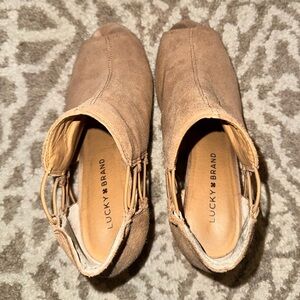 Lucky Brand Brown Suede Peep Toe Booties